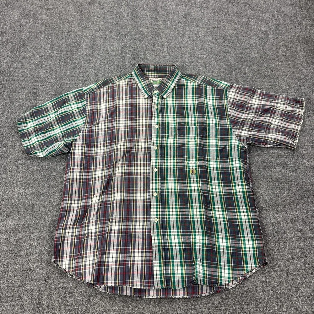 Vintage Siegfried Shirt Mens XL Multicolor Plaid Linen Short Sleeve Button Front